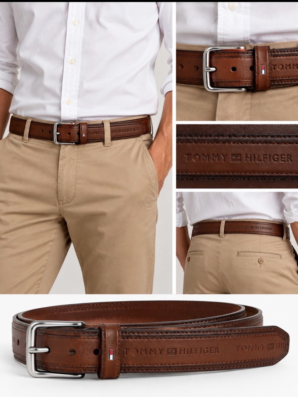 Tommy Hilfiger NWT Brown Genuine Leather Belt Size 36/90 Classic Preppy